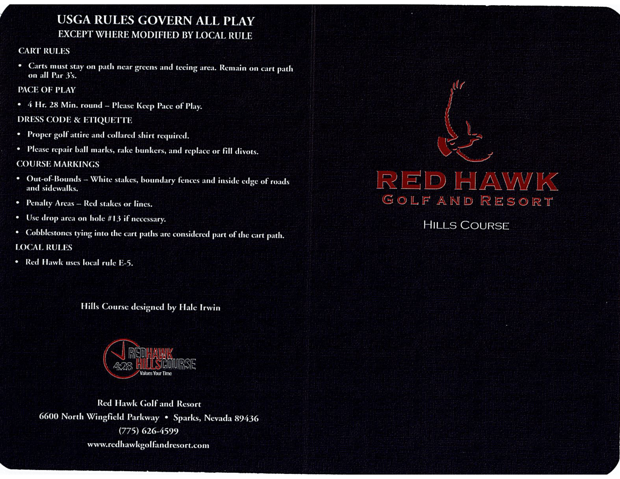 Red Hawk Ridge Course Map Hills Course - Red Hawk Golf and Resort